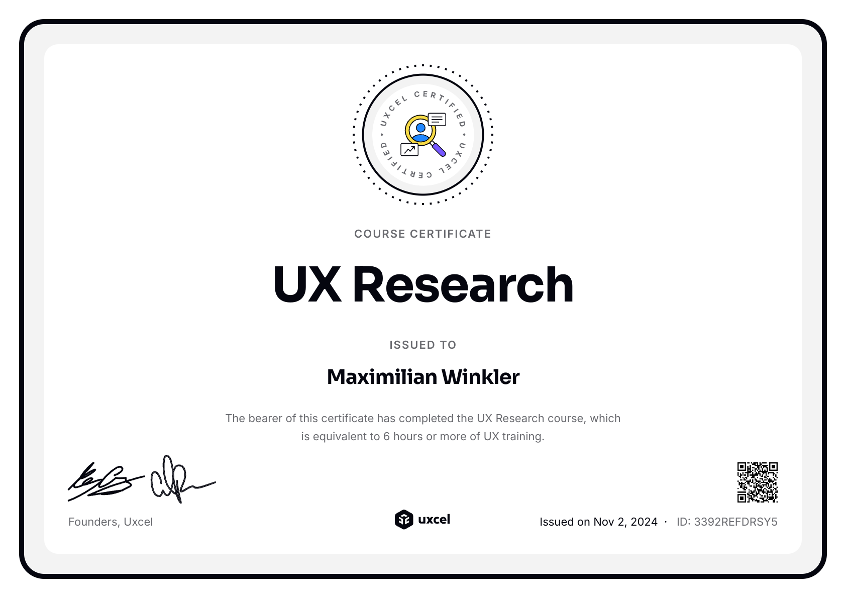 Maximilian Winkler's certificate